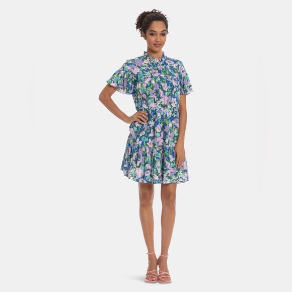 Donna Morgan Lively Ruffle Sleeve Midi Floral Dress Tiered Boho Peasent Prep S - Picture 1 of 10
